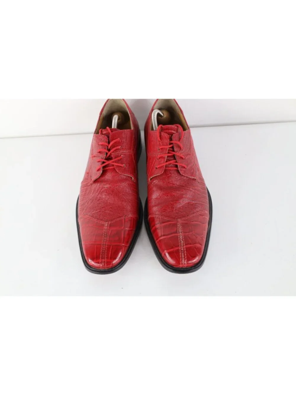 Vtg Streetwear Mens Size 12 Snakeskin Alligator Print Leather Dress Shoes Red